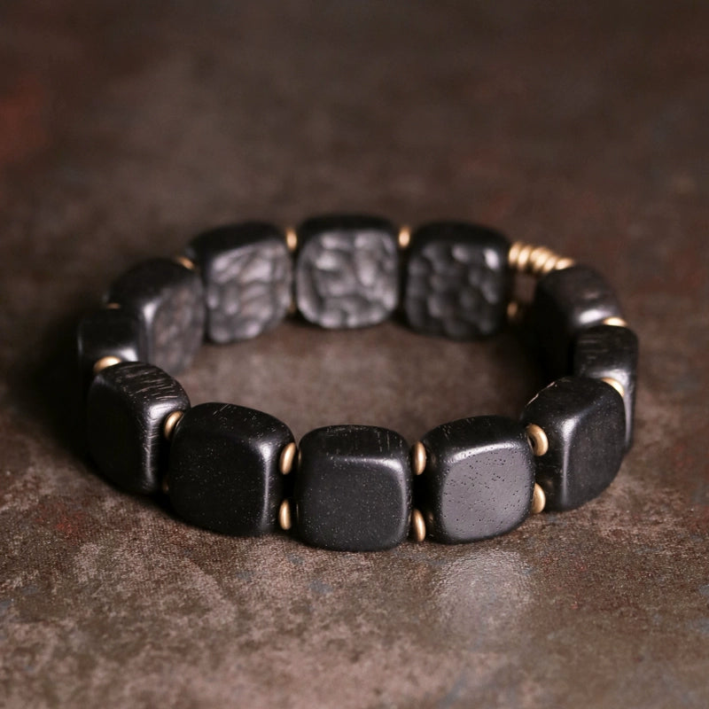 Hammered Ebony & Brass Tibetan Bracelet for Balance and Vitality