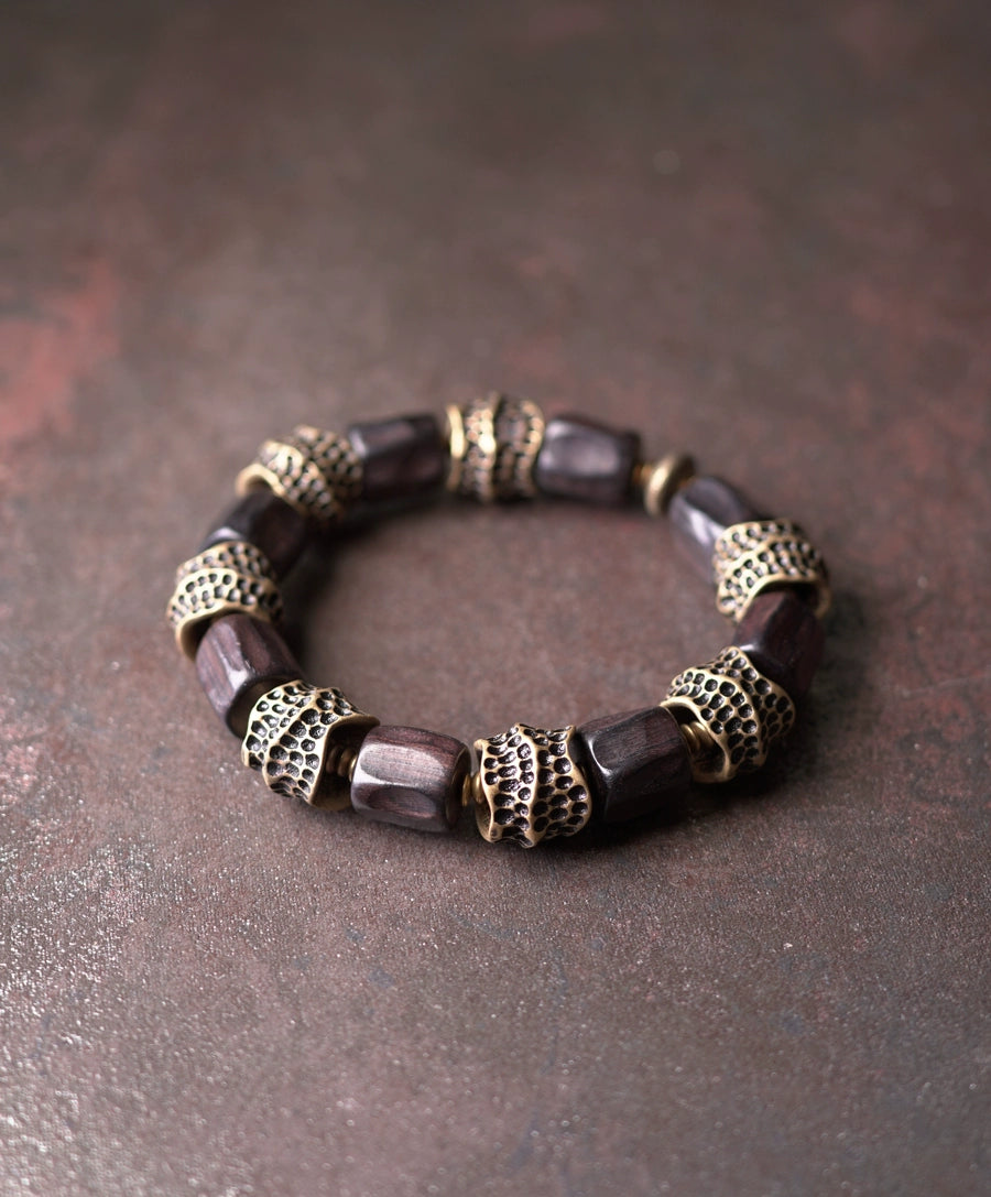 Artisan Ebony & Brass Feng Shui Bracelet for Balance & Healing
