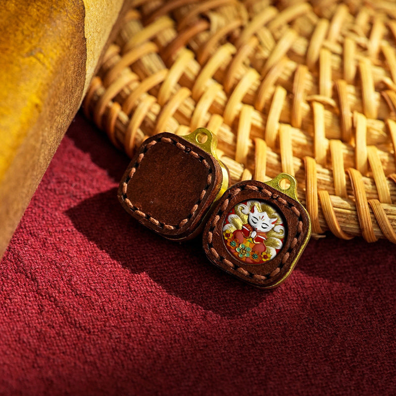 Miniature Tibetan Tsha-Tsha Pendant in Hand-Stitched Leather (16mm Tiny Charm)