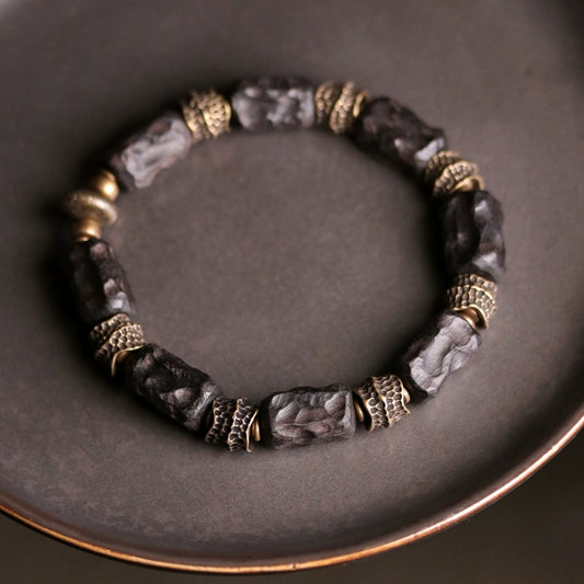 Hand-Carved Ebony & Brass Vitality Bracelet - Spiritual Growth & Healing
