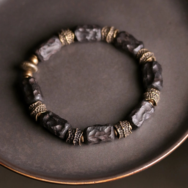 Hand-Carved Ebony & Brass Vitality Bracelet - Spiritual Growth & Healing