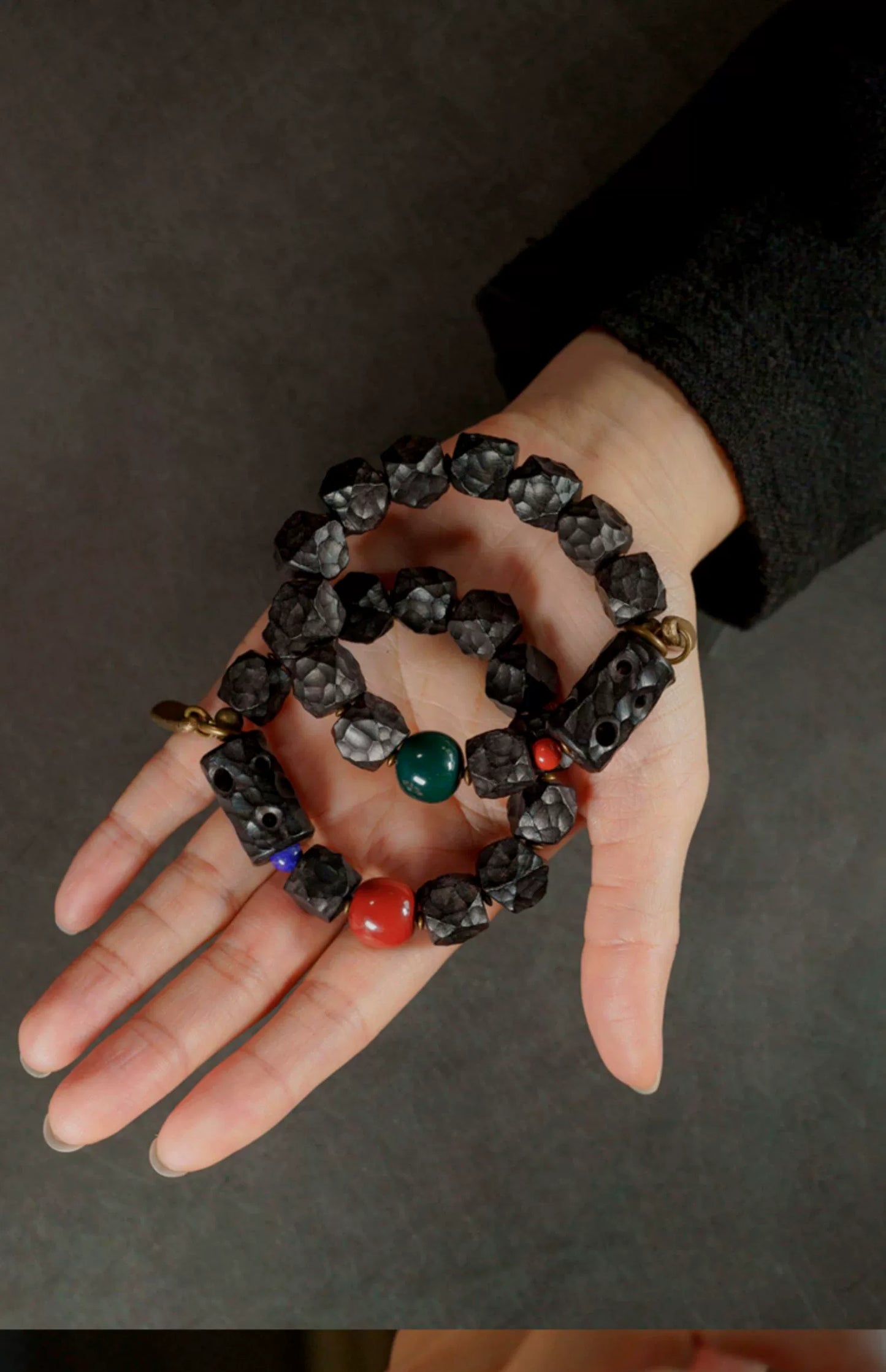 Carved Ebony Feng Shui Bracelet for Abundance & Peace