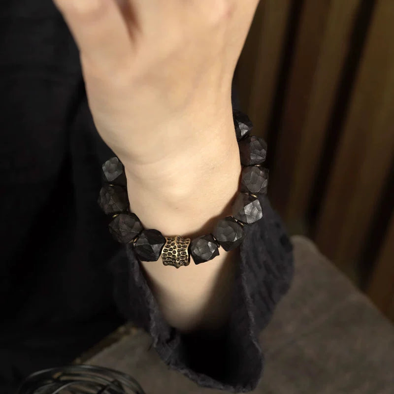 Carved Ebony Feng Shui Bracelet for Abundance & Peace