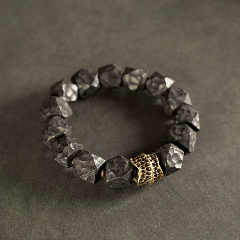 Carved Ebony Feng Shui Bracelet for Abundance & Peace