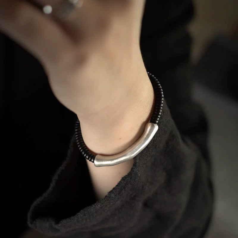 Sterling Silver & Ebony Wood Tibetan Bracelet for Grounding and Healing