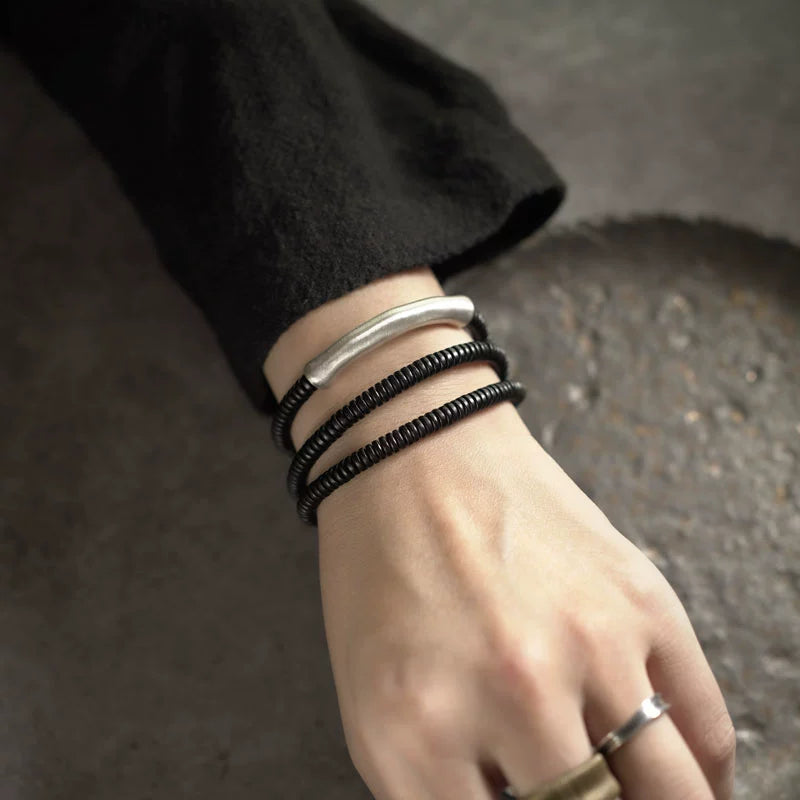 Ebony Wood & Silver Feng Shui Protection Bracelet - Healing & Communication