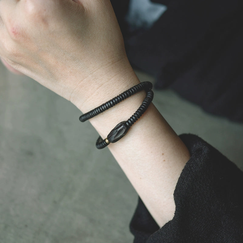Handcrafted Ebony Wooden Bead Bracelet for Vitality and Balance