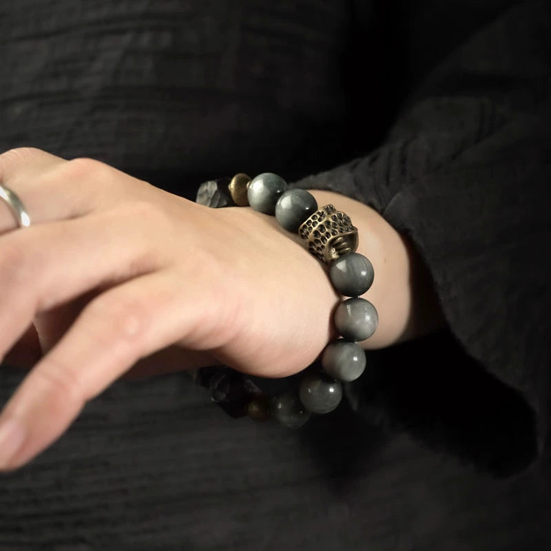 Hawk's Eye & Ebony Good Fortune Bracelet - Healing & Protection