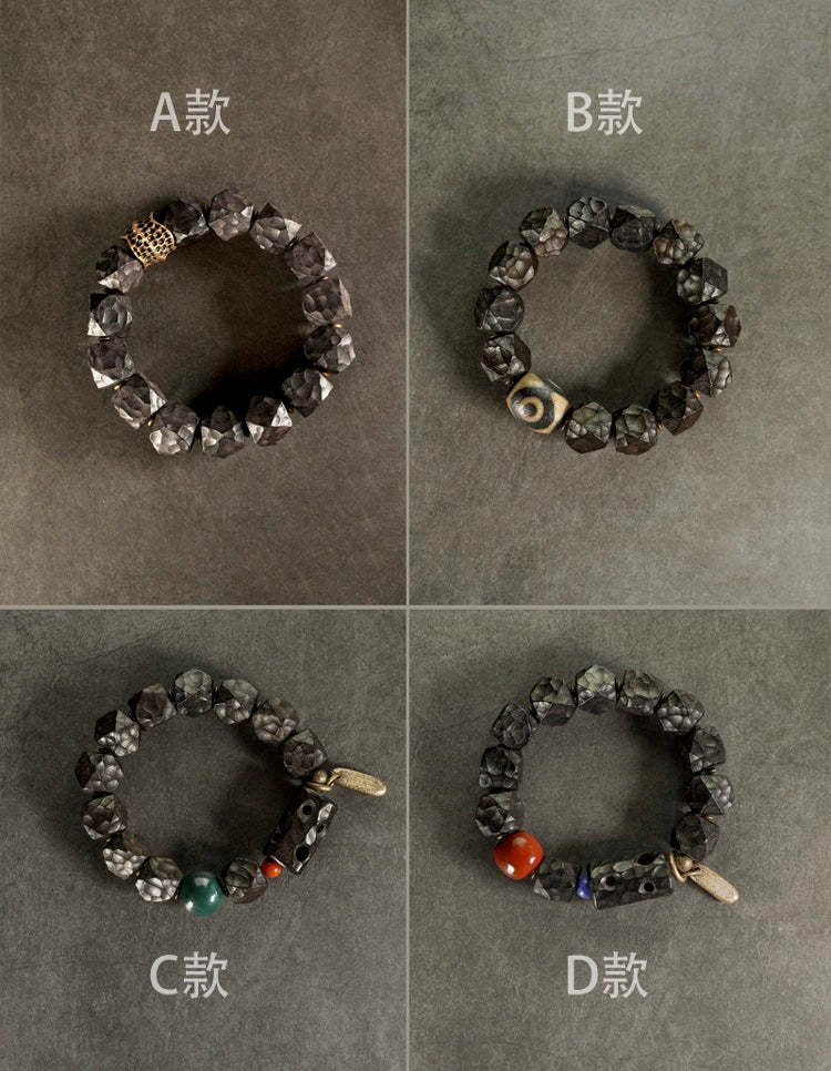 Carved Ebony Feng Shui Bracelet for Abundance & Peace