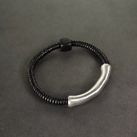 Sterling Silver & Ebony Wood Tibetan Bracelet for Grounding and Healing