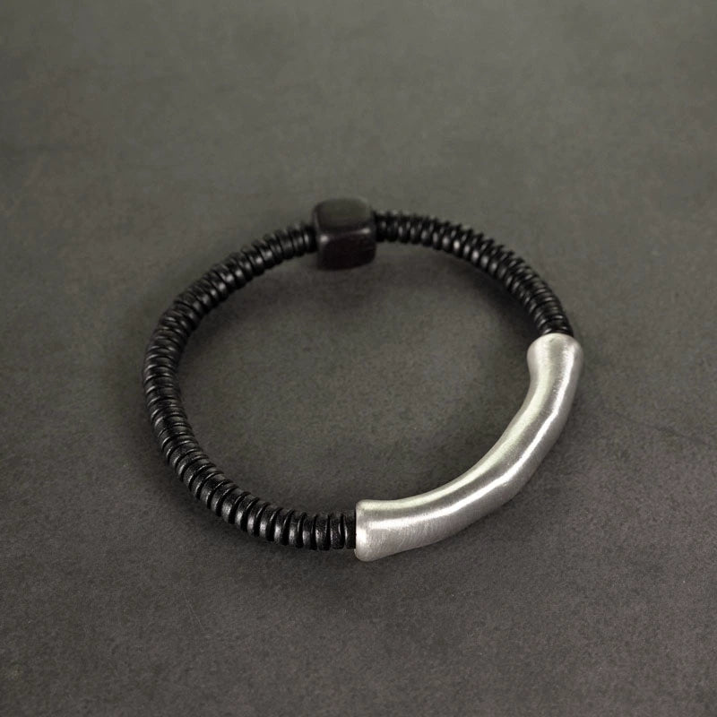 Sterling Silver & Ebony Wood Tibetan Bracelet for Grounding and Healing
