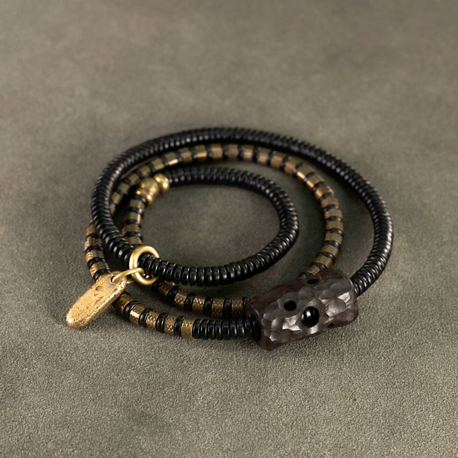 Hammered Brass & Ebony Tibetan Wrap Bracelet for Transformation