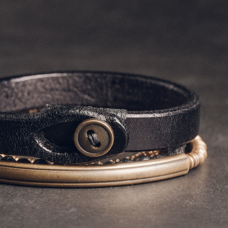 Lava Stone and Leather Copper Bracelet for Strength & Courage