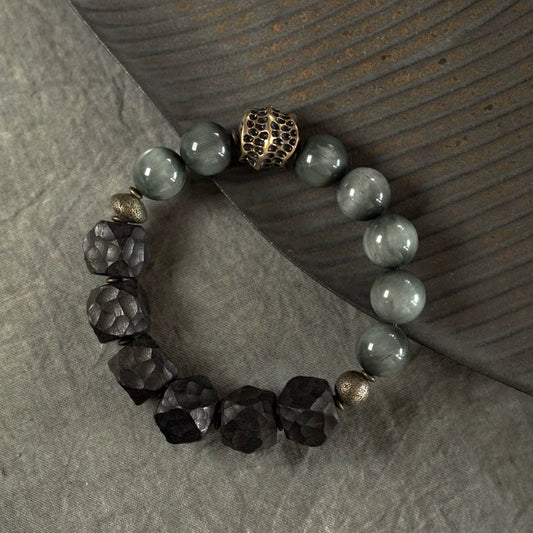 Hawk's Eye & Ebony Good Fortune Bracelet - Healing & Protection