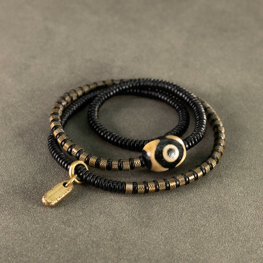 Hammered Brass & Ebony Tibetan Wrap Bracelet for Transformation