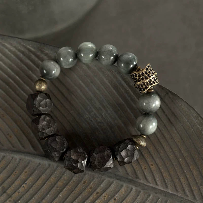 Hawk's Eye & Ebony Good Fortune Bracelet - Healing & Protection