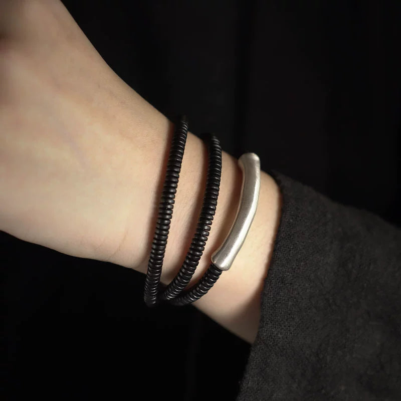 Ebony Wood & Silver Feng Shui Protection Bracelet - Healing & Communication