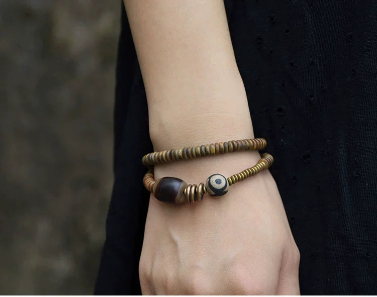 Sandalwood & Dzi Bead Grounding Bracelet for Spiritual Growth