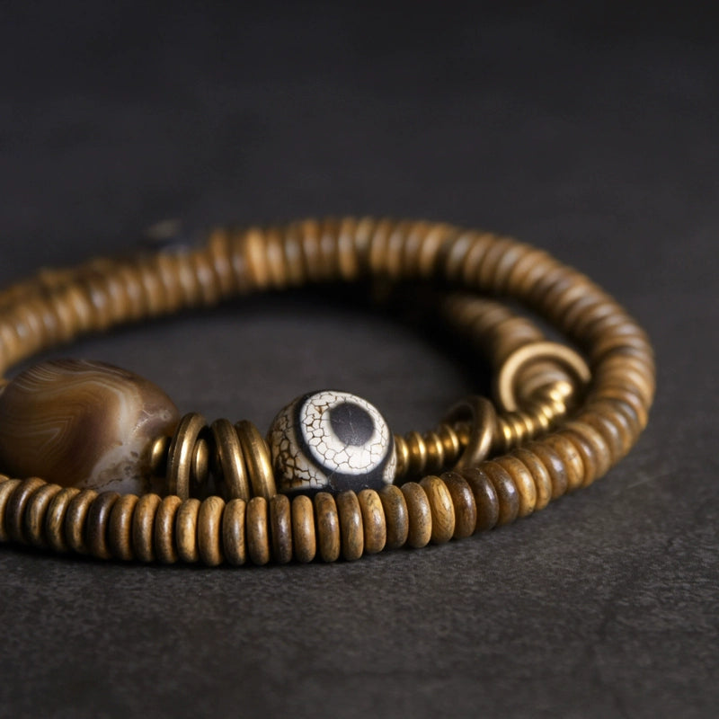 Sandalwood & Dzi Bead Grounding Bracelet for Spiritual Growth