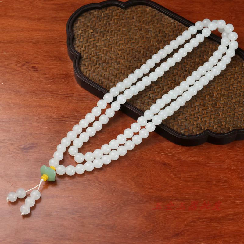 Pure White Jade 108 Mala Beads for Healing, Purity & Good Fortune