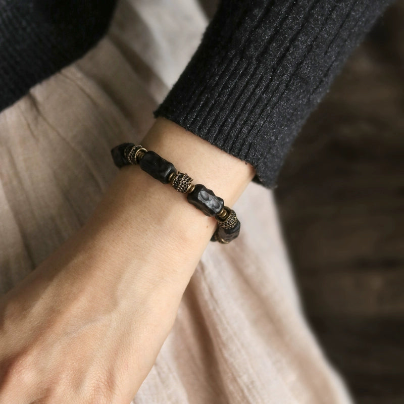 Hand-Carved Ebony & Brass Vitality Bracelet - Spiritual Growth & Healing