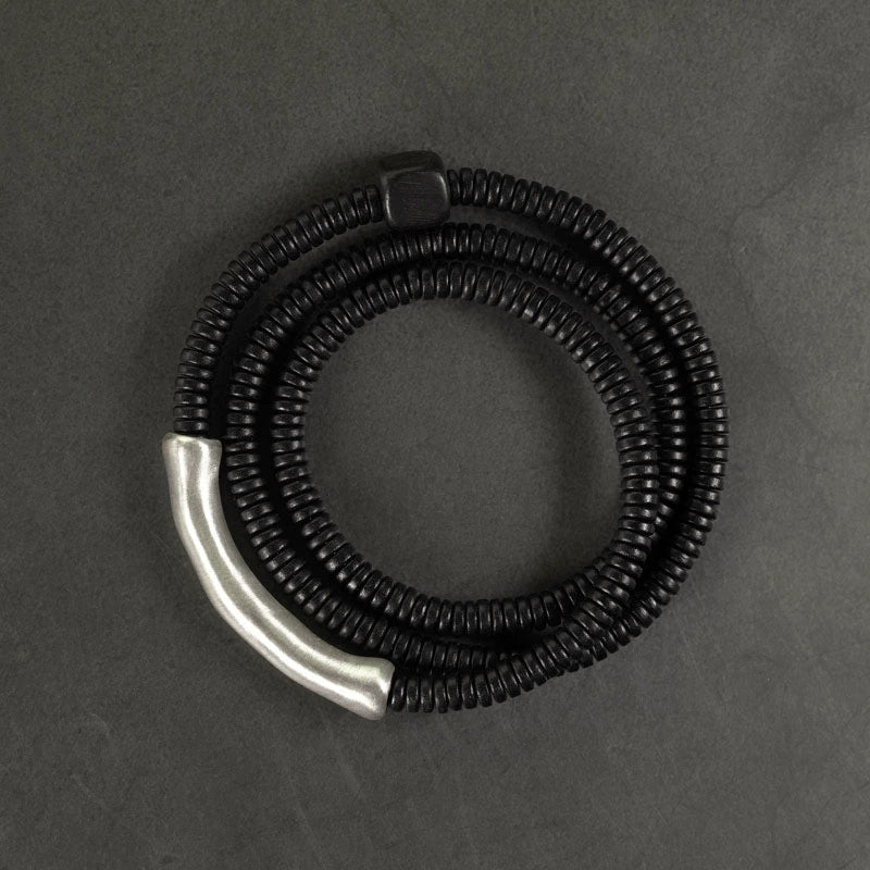 Ebony Wood & Silver Feng Shui Protection Bracelet - Healing & Communication