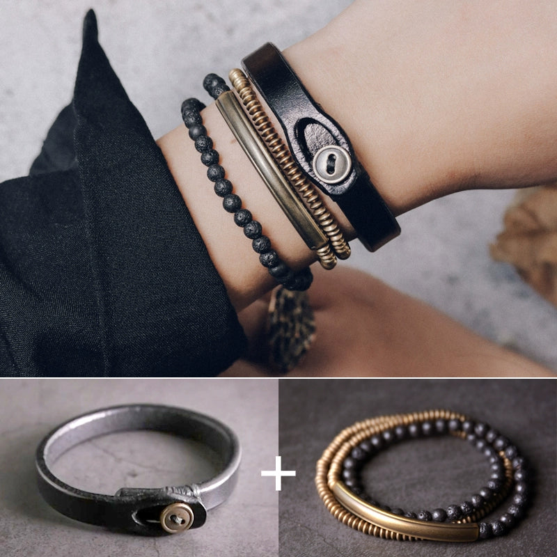 Lava Stone and Leather Copper Bracelet for Strength & Courage