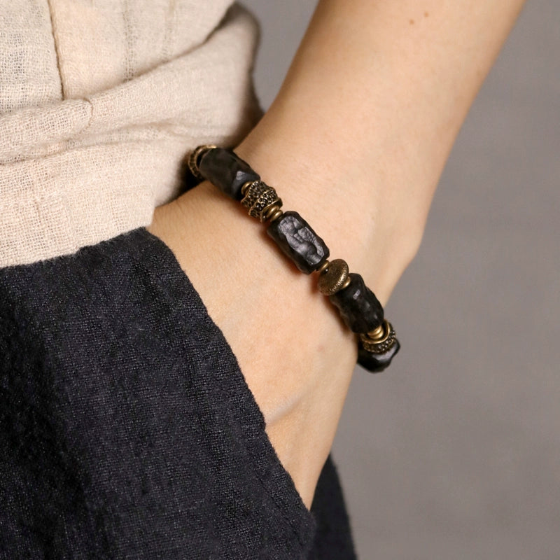 Hand-Carved Ebony & Brass Vitality Bracelet - Spiritual Growth & Healing
