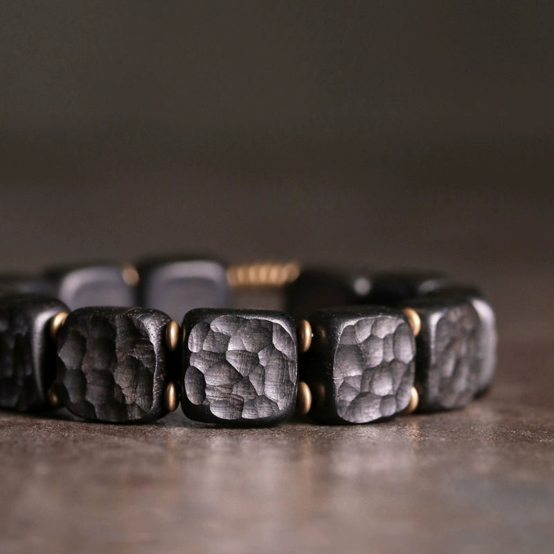 Hammered Ebony & Brass Tibetan Bracelet for Balance and Vitality