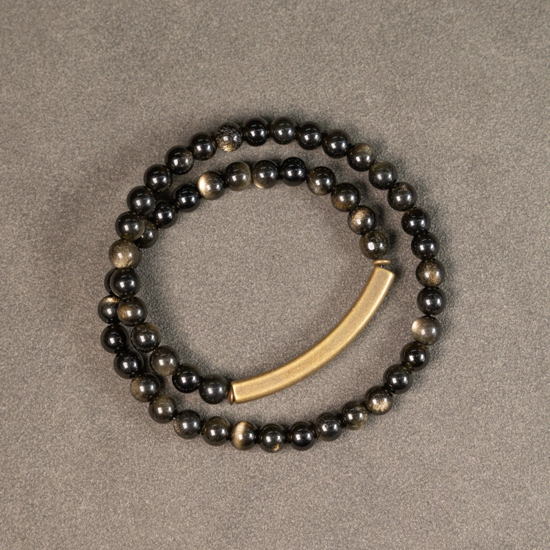 Golden Obsidian & Brass Tibetan Bracelet for Confidence