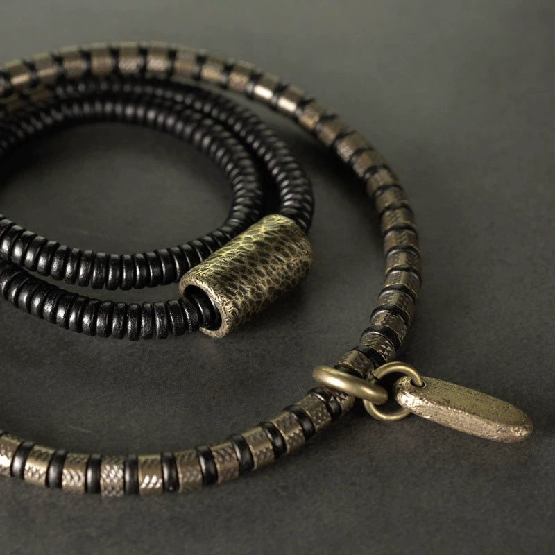 Hammered Brass & Ebony Tibetan Wrap Bracelet for Transformation