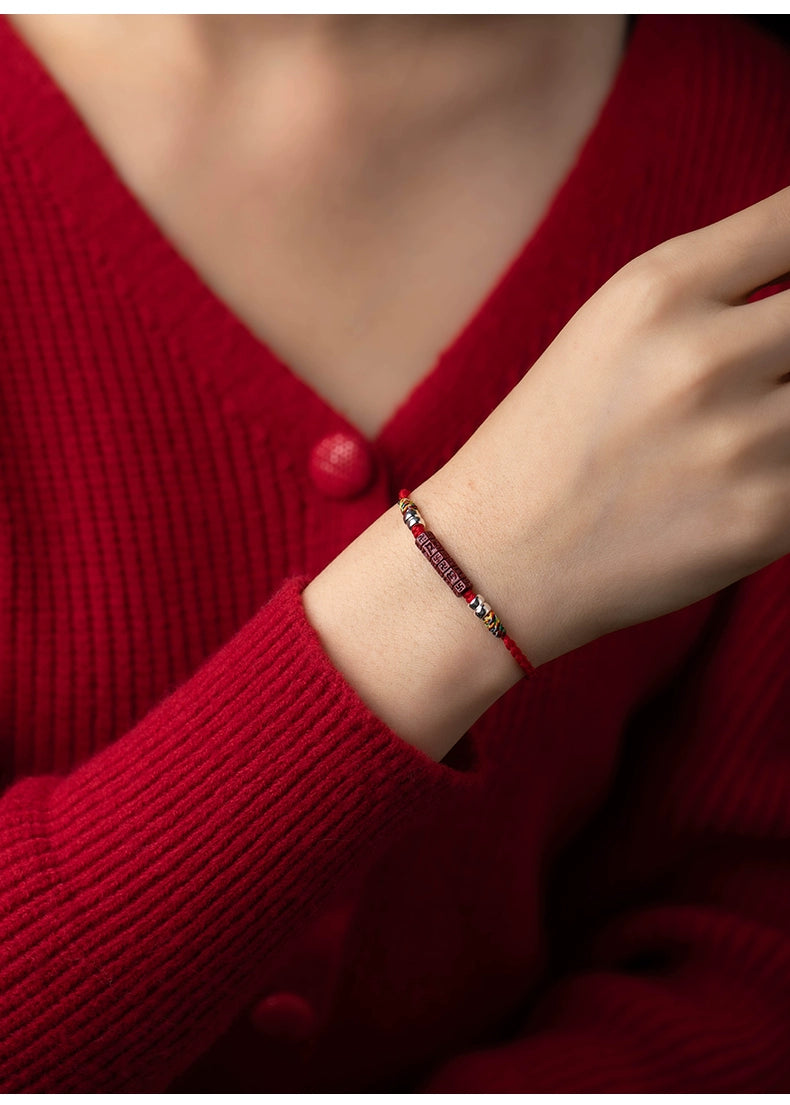 Hand-Braided Red String Cinnabar Bracelet for Protection & Luck