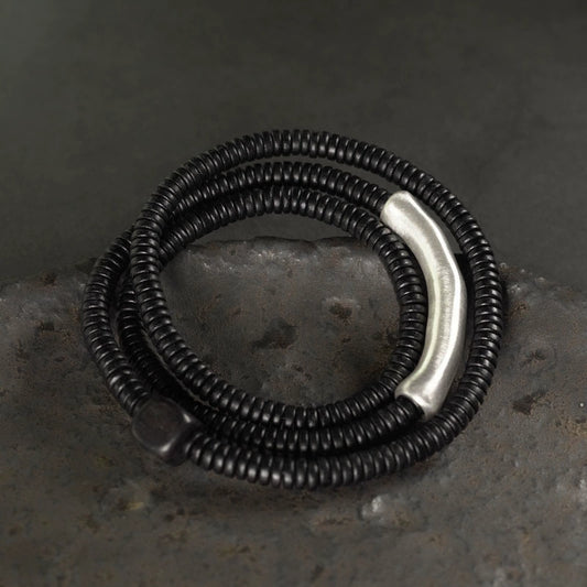 Ebony Wood & Silver Feng Shui Protection Bracelet - Healing & Communication