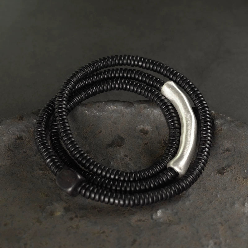 Ebony Wood & Silver Feng Shui Protection Bracelet - Healing & Communication