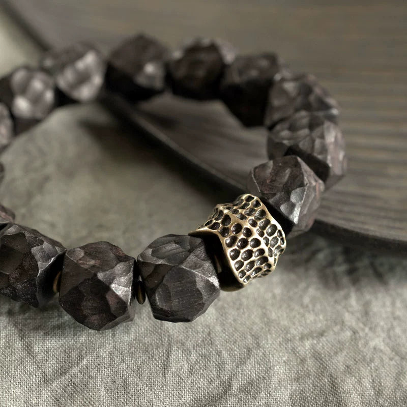 Carved Ebony Feng Shui Bracelet for Abundance & Peace