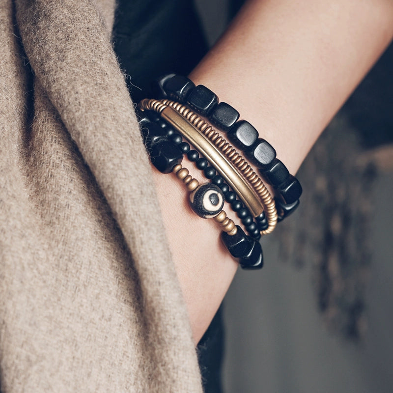 Tibetan Dzi Bead Bracelet Stack for Transformation and Luck