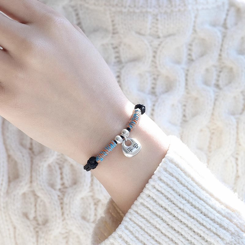 999 Pure Silver Hollow "Fu" Lock Red String Bracelet (Adjustable)