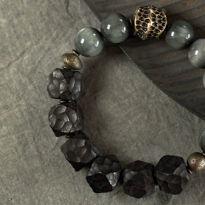 Hawk's Eye & Ebony Good Fortune Bracelet - Healing & Protection