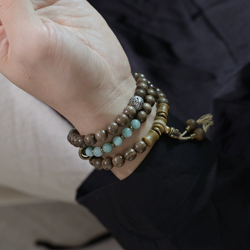 Golden Sandalwood & Jade Buddha Beads Mala for Vitality and Healing