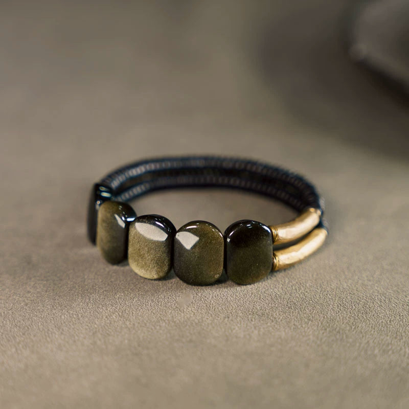 Men's Golden Obsidian Protection Bracelet - Courage & Balance