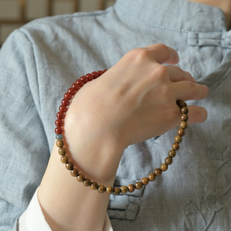 Verawood, Jade & Agate Bracelet Set for Peace, Healing & Purity