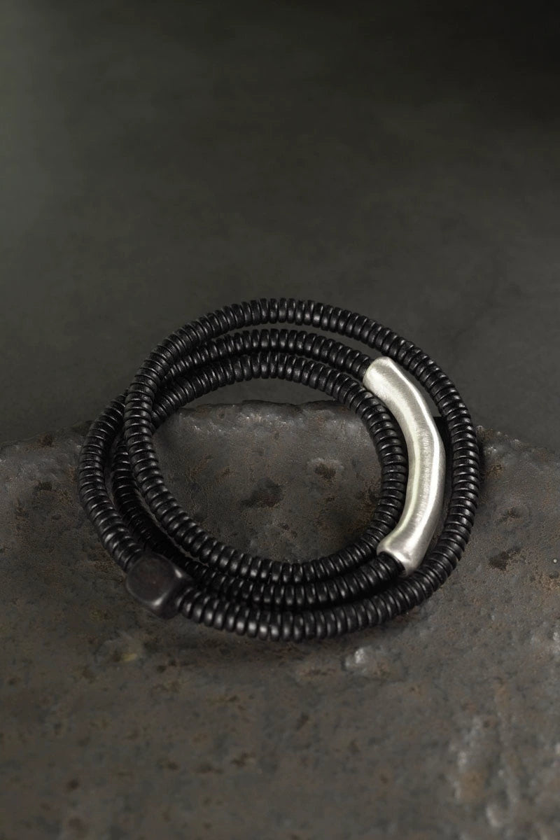 Ebony Wood & Silver Feng Shui Protection Bracelet - Healing & Communication