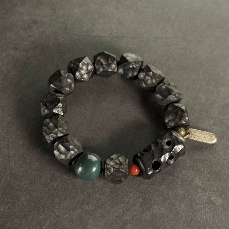 Carved Ebony Feng Shui Bracelet for Abundance & Peace