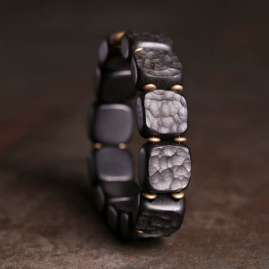 Hammered Ebony & Brass Tibetan Bracelet for Balance and Vitality