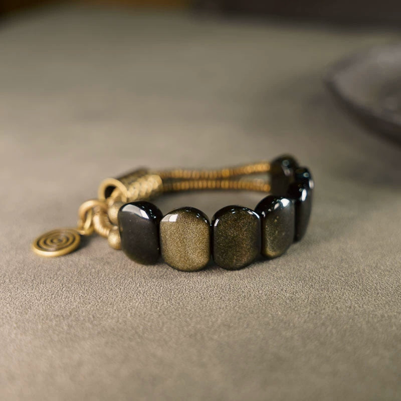 Men's Golden Obsidian Protection Bracelet - Courage & Balance