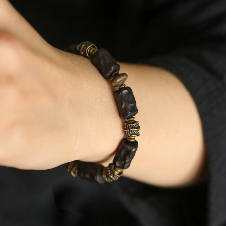 Hand-Carved Ebony & Brass Vitality Bracelet - Spiritual Growth & Healing