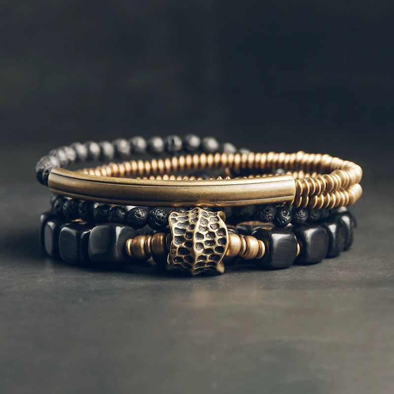 Tibetan Dzi Bead Bracelet Stack for Transformation and Luck