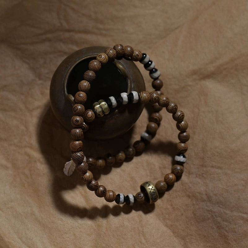 Wenge Wood Buddha Bracelet for Protection, Peace, and Compassion