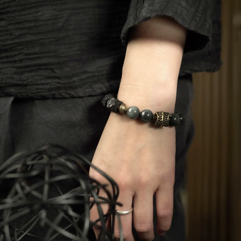 Hawk's Eye & Ebony Good Fortune Bracelet - Healing & Protection