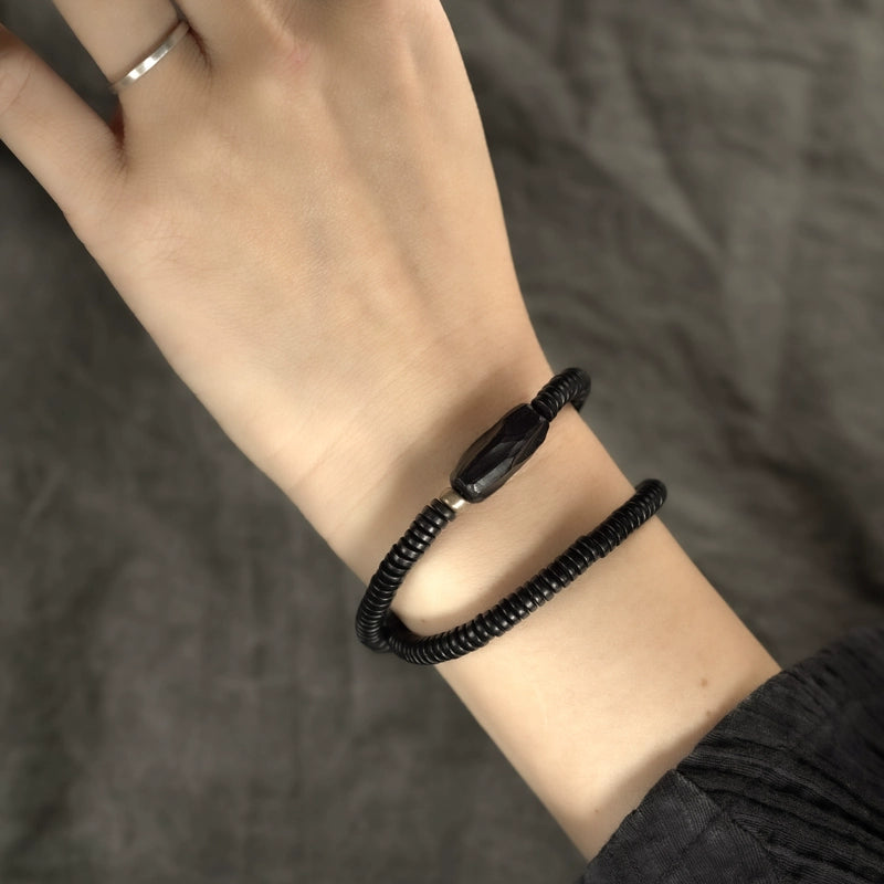 Handcrafted Ebony Wooden Bead Bracelet for Vitality and Balance